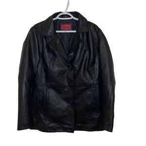 Excelled Collections Woman's Black 3 Button 100% Leather Jacket Coat Size XL‎